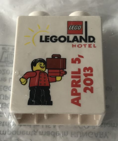 Lego Duplo, Brick 1 x 2 x 2 with LEGOLAND Hotel April 5, 2013 Bellhop Pattern
