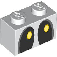 Lego Brick 1 x 2 with Black and Yellow Eyes Looking Left (Dry Bones) Print / White