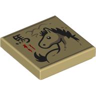 Lego Tile 2 x 2 with Horse Drawing, Mandarin 'Horse' Print