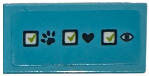 Lego Tile 1 x 2 with Lime and White Checkboxes, Dark Blue Paw Print, Heart and Eye Pattern (Sticker) - Set 41446