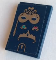 Lego Tile 2 x 3 with Gold Mask, Rings and Tiara Pattern (Sticker) - Set 41344 / Dark Blue