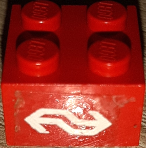 Lego Brick 2 x 2 with Dutch NS Logo Pattern (Sticker) - Set 7725 / Red