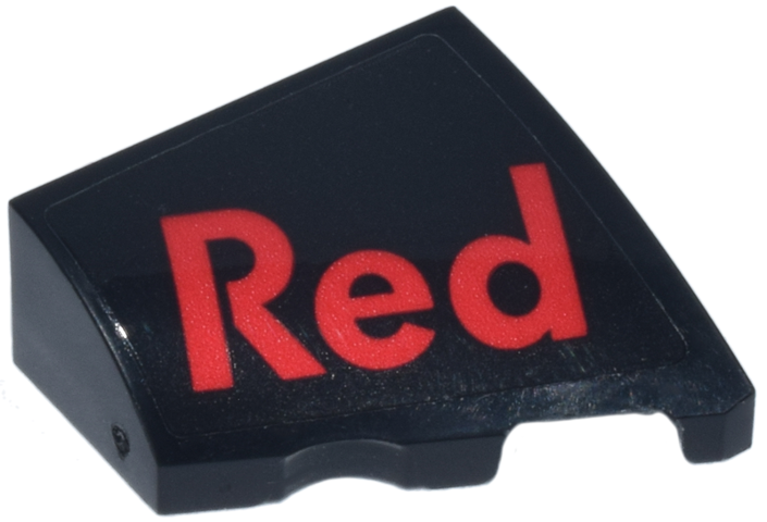 Lego Wedge 2 x 2 x 2/3 Right with Red 'Red' Red Bull Logo Pattern (Sticker) - Set 77243 / Black