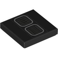 Lego Tile 2 x 2 with 2 Dark Bluish Grey Grilles, Light Bluish Grey Border Print / Black