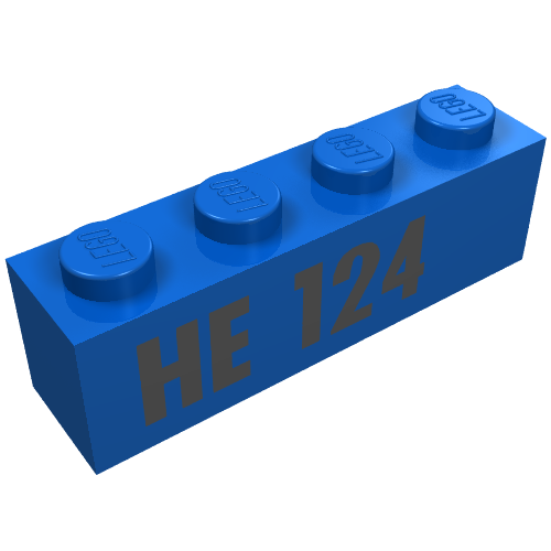 Lego Brick 1 x 4 with 'HE 124' Print / Blue