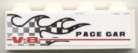 Lego Brick 1 x 4 with Checkered Flame and 'V-8 PACE CAR' Pattern Model Left Side (Sticker) - Set 8121