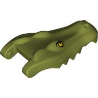 Lego Animal Body Part, Alligator / Crocodile Head Upper Jaw with Yellow Eyes Print / Olive Green