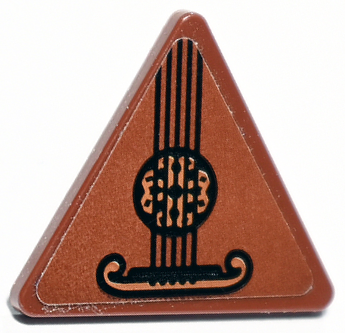 Lego Road Sign 2 x 2 Triangle with Clip with Guitar with 5 Black Strings Pattern (Sticker) - Set 71722 / Reddish Brown