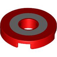 Lego Tile Round 2 x 2 with Hole with Silver Circle Print / Red