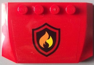 Lego Wedge 4 x 6 x 2/3 Triple Curved with Black and Yellow Fire Logo Badge on Transparent Background Pattern (Sticker) - Set 60002 / Red
