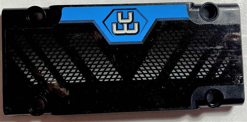 Lego Technic, Panel Plate 5 x 11 x 1 with White Logo on Dark Azure Shape Background and Front Grid Pattern (Sticker) - Set 42070 / Black