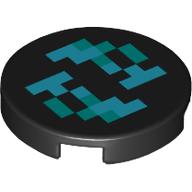 Lego Tile Round 2 x 2 with Pixelated Dark Turquoise and Dark Azure Squares Print