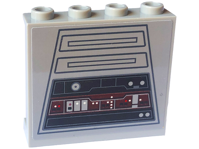 Lego Panel 1 x 4 x 3 with Side Supports - Hollow Studs with SW Wall Panels with Dark Bluish Gray Trapezoids and Rectangles and Black Control Panel with Buttons and Lights Pattern (Sticker) - Set 75324