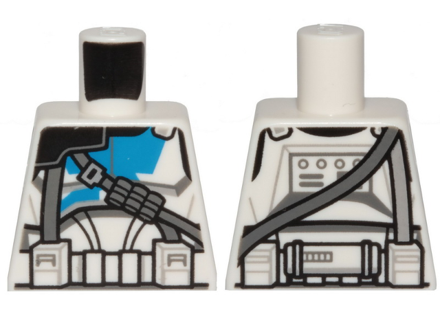 Lego Torso SW Armor Clone Trooper with Blue 501st Legion Markings and Dark Bluish Gray Diagonal Belt Pattern (Clone Wars) / White
