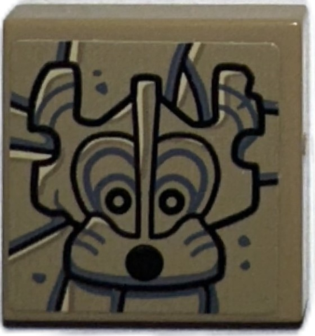 Lego Tile 2 x 2 with Black and Dark Bluish Gray Idol Head, Round Open Mouth on Stone Background Pattern (Sticker) - Set 77015