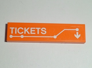 Lego Tile 1 x 4 with White 'TICKETS', Arrow and Transit Route on Transparent Background Pattern (Sticker) - Set 60097