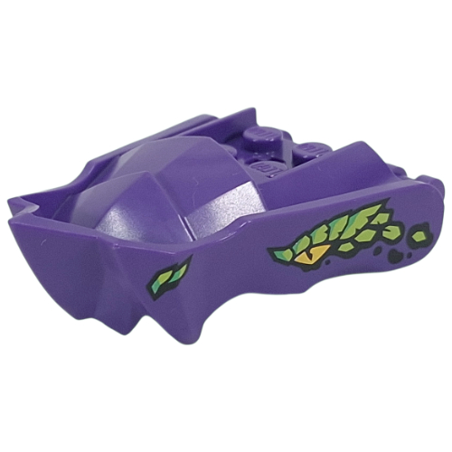 Lego Creature Body Part, Dragon Head Lower Jaw with Pointy Chin with Yellow Eye, Lime/Green Scales Print