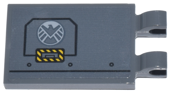 Lego Tile, Modified 2 x 3 with 2 Open O Clips with Panel with White Eagle Shield Logo and Black and Yellow Danger Stripes Pattern Model Right Side (Sticker) - Set 76269