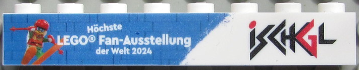 Lego Brick 1 x 8 with Ischgl Logo and 'Höchste LEGO Fan-Ausstellung der Welt 2024' Pattern