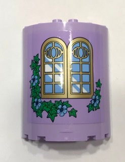 Lego Cylinder Half 3 x 6 x 6 with 1 x 2 Cutout with Curved Lattice Window, Bright Light Blue Flowers and Green Leaves Pattern (Sticker) - Set 41154