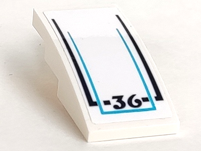 Lego Slope, Curved 4 x 2 with '36' and Dark Blue Stripes Pattern (Sticker) - Set 60221 / White