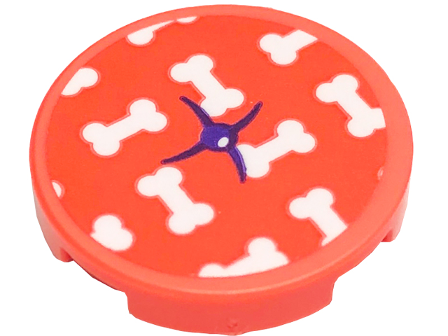 Lego Tile, Round 2 x 2 with Bottom Stud Holder with Cushion with White Bones and Dark Purple Button Pattern (Sticker) - Set 41699