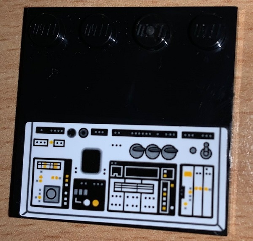 Lego Tile, Modified 4 x 4 with Studs on Edge with SW Millennium Falcon Control Panel, Bright Light Orange and White Buttons Pattern (Sticker) - Set 75212 / Black