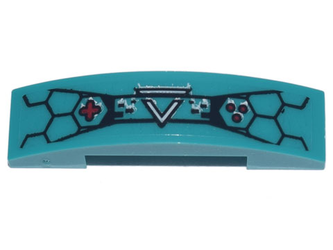 Lego Slope, Curved 4 x 1 x 2/3 Double with Ninjago Prime Empire Logo, Black Hexagons and Red Video Game Controller Buttons Pattern (Sticker) - Set 71741