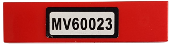 Lego Tile 1 x 4 with Black 'MV60023' on White Background Pattern (Sticker) - Set 60023 / Red