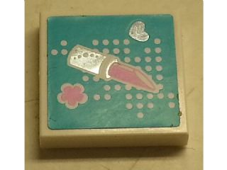 Lego Tile 2 x 2 with Heart, Lipstick and Flower Pattern (Sticker) - Set 3187