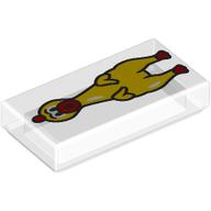 Lego Tile 1 x 2 with Yellow Rubber Chicken Print