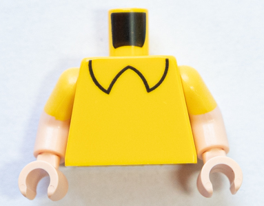 Lego Torso Black Shirt Collar Pattern / Light Nougat Arms with Molded Yellow Short Sleeves Pattern / Light Nougat Hands
