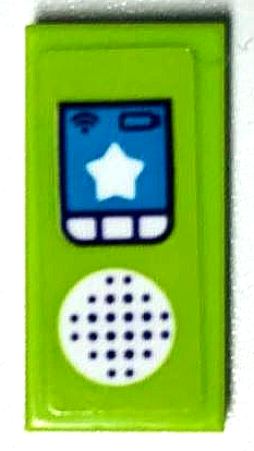 Lego Tile 1 x 2 with CB Radio, Speaker, Buttons and Star Pattern (Sticker) - Set 41339 / Lime
