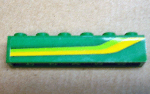 Lego Brick 1 x 6 with Lime and Yellow Stripes Pattern Model Left Side (Sticker) - Set 4589