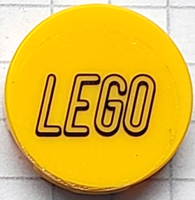 Lego Tile, Round 2 x 2 with Bottom Stud Holder with Black LEGO Logo Outline Rounded Ends on Transparent Background Pattern (Sticker) - Set 80111 / Yellow