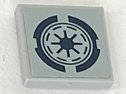 Lego Tile 2 x 2 with Dark Blue SW Galactic Republic Logo Pattern (Sticker) - Set 75046 / Light Bluish Gray