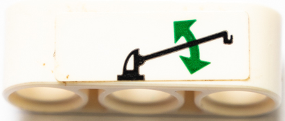 Lego Technic, Liftarm Thick 1 x 3 with Black Crane and Green Double Arrow Pattern (Sticker) - Set 42064 / White