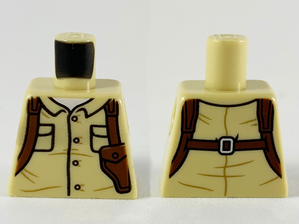 Lego Torso Button Up Shirt with Pockets and Reddish Brown Shoulder Holster Pattern / Tan