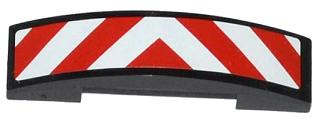 Lego Slope, Curved 4 x 1 x 2/3 Double with Red and White Danger Stripes Thick Pattern (Sticker) - Set 60019 / 60020 / Black