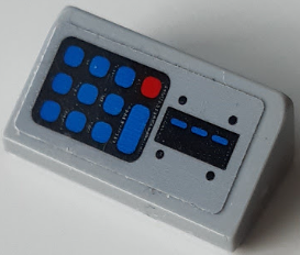 Lego Slope 30 1 x 2 x 2/3 with Keypad, Blue and Red Buttons, and Card Reader Pattern (Sticker) - Set 70640 / Light Bluish Gray