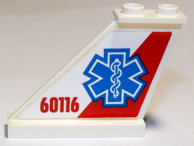 Lego Tail 4 x 1 x 3 with EMT Star of Life and '60116' on Red and White Background Pattern on Left Side (Sticker) - Set 60116