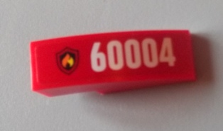 Lego Slope, Curved 3 x 1 with Black and Yellow Fire Logo Badge and '60004' Pattern Model Left Side (Sticker) - Set 60004