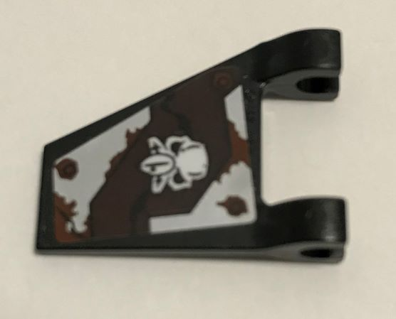 Lego Flag 2 x 2 Trapezoid with Flat Edge with Silver Metal Plates, White Vulture Skull, Reddish Brown Splatters Pattern Model Left Side (Sticker) - Set 70228