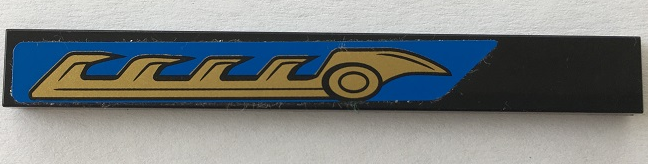 Lego Tile 1 x 8 with Gold Blade with Serrated Teeth on Blue Background Pattern Model Right Side (Sticker) - Set 70731 / Black
