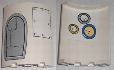 Lego Cylinder Quarter 4 x 4 x 6 with Door and Metal Plate Outside and Clocks Inside Pattern (Stickers) - Set 3831