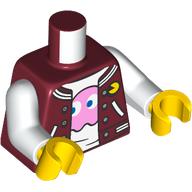 Lego Torso, Jacket, White Trim, White Shirt with Bright Pink PAC-MAN Ghost Print, White Arms, Yellow Hands
