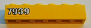 Lego Brick 1 x 6 with White '7939' on Yellow Background Pattern Left Side (Sticker) - Set 7939
