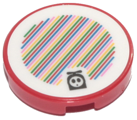 Lego Tile, Round 2 x 2 with Bottom Stud Holder with Super Mario Scanner Code Fly Guy Pattern (Sticker) - Set 71386 / Red