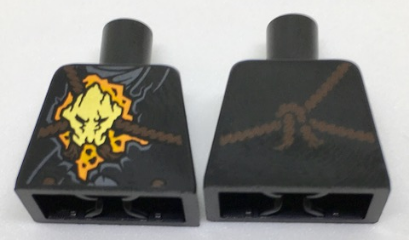 Lego Torso Ninjago Robe with Brown Rope, Gold Medallion and Lava Pattern / Black