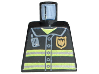 Lego Torso Fire Uniform Gold Badge, Silver Reflective Stripes, Dark Bluish Gray Radio Pattern / Black